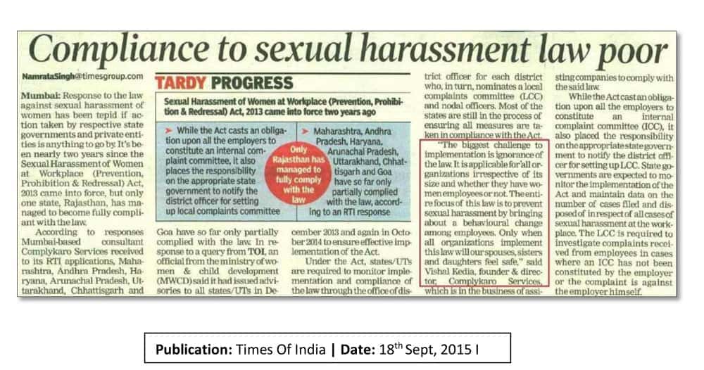 Compliance to sexual harassment law poor
